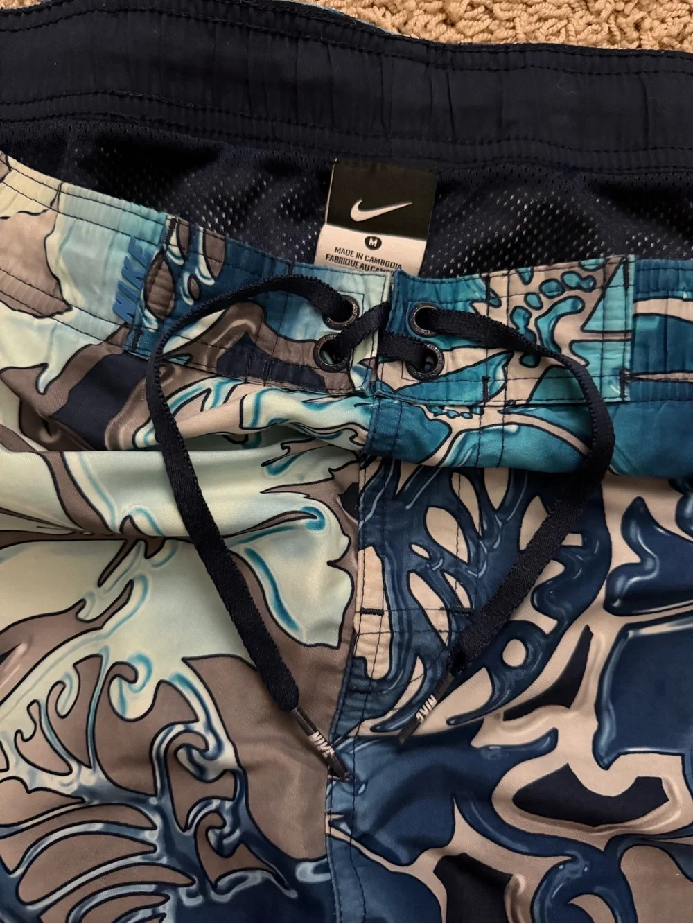 Vintage Y2K Nike Shorts Mens M Blue Hawaiian Floral Board Beach Surf Swim RARE